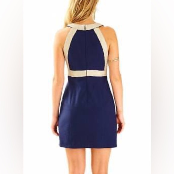 Lilly Pulitzer Eliana True Navy Braided Gold Cocktail Shift Dress - Picture 6 of 13
